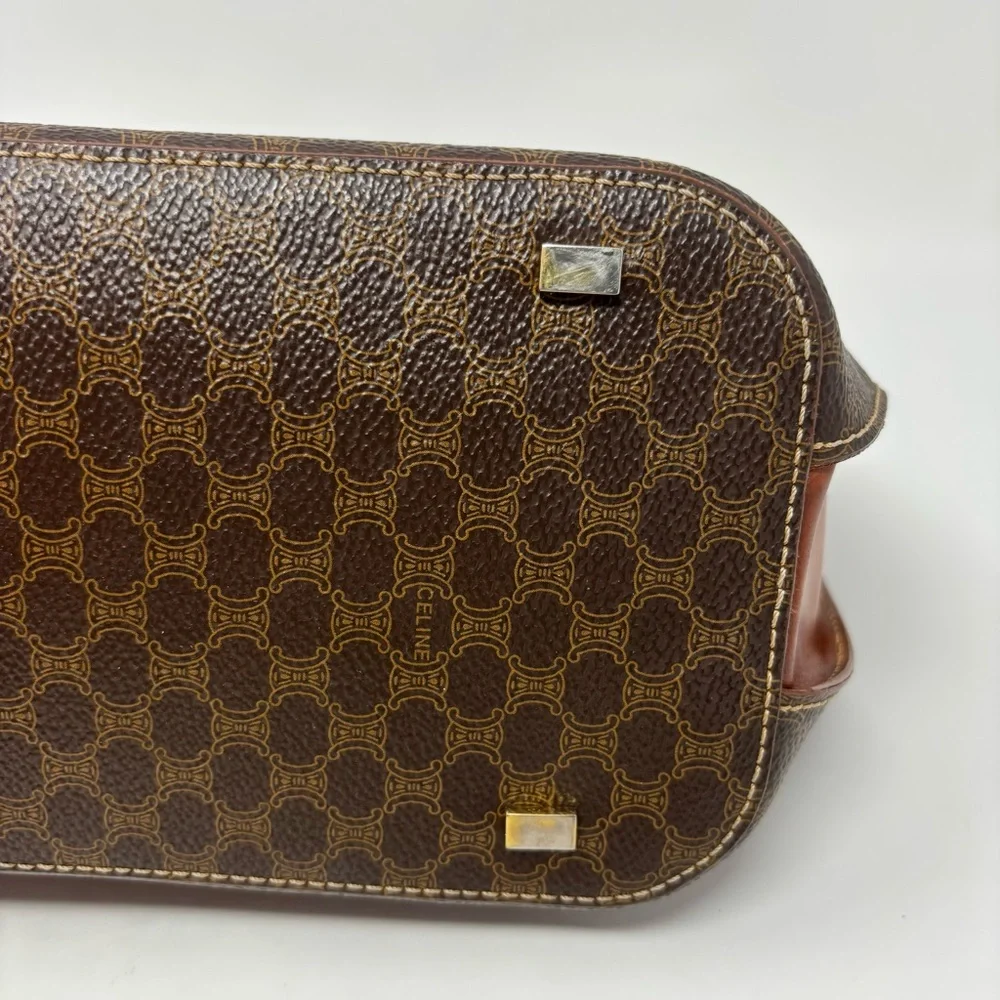 Vintage Céline Macadam Triomphe Monogram Tote Bag Brown Tan Leather 1990s - Picture 15 of 16